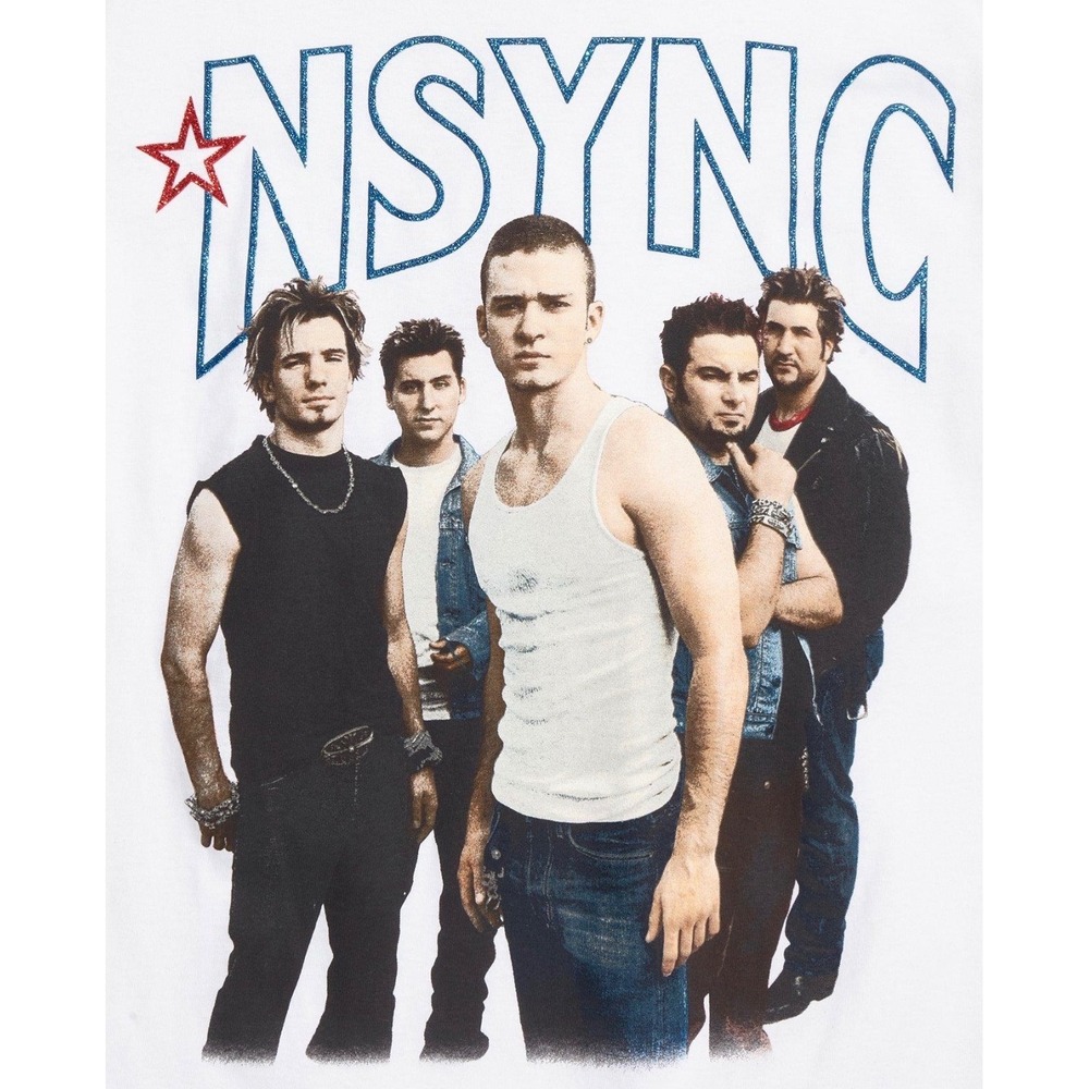 NSYNC Glitter‎ Logo Boyfriend White Tee Shirt Retro Women 2X NWT
